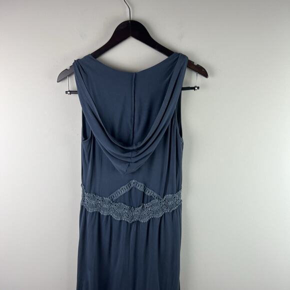 POL Dress Womens Large Sleeveless Blue Hooded Button Front Crochet Boho - Picture 7 of 8